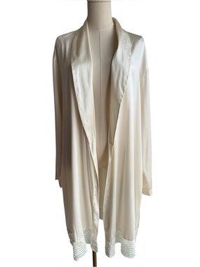 La Perla Malizia Silk Lace Robe Ivory Open Front Lounge Duster Sz Large Italian